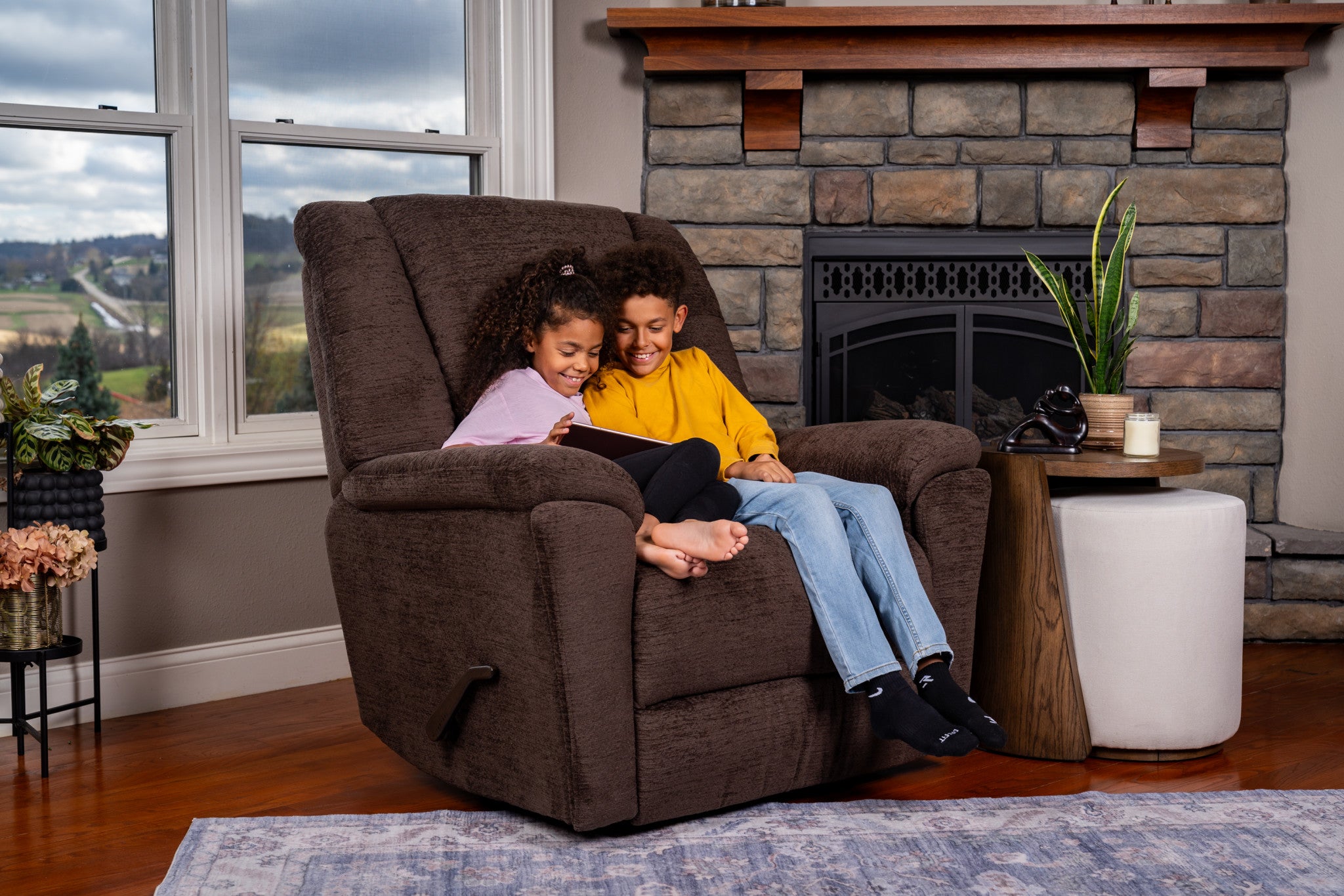 Plush Buffalo Fabric Perfect Match Gliding Recliner
