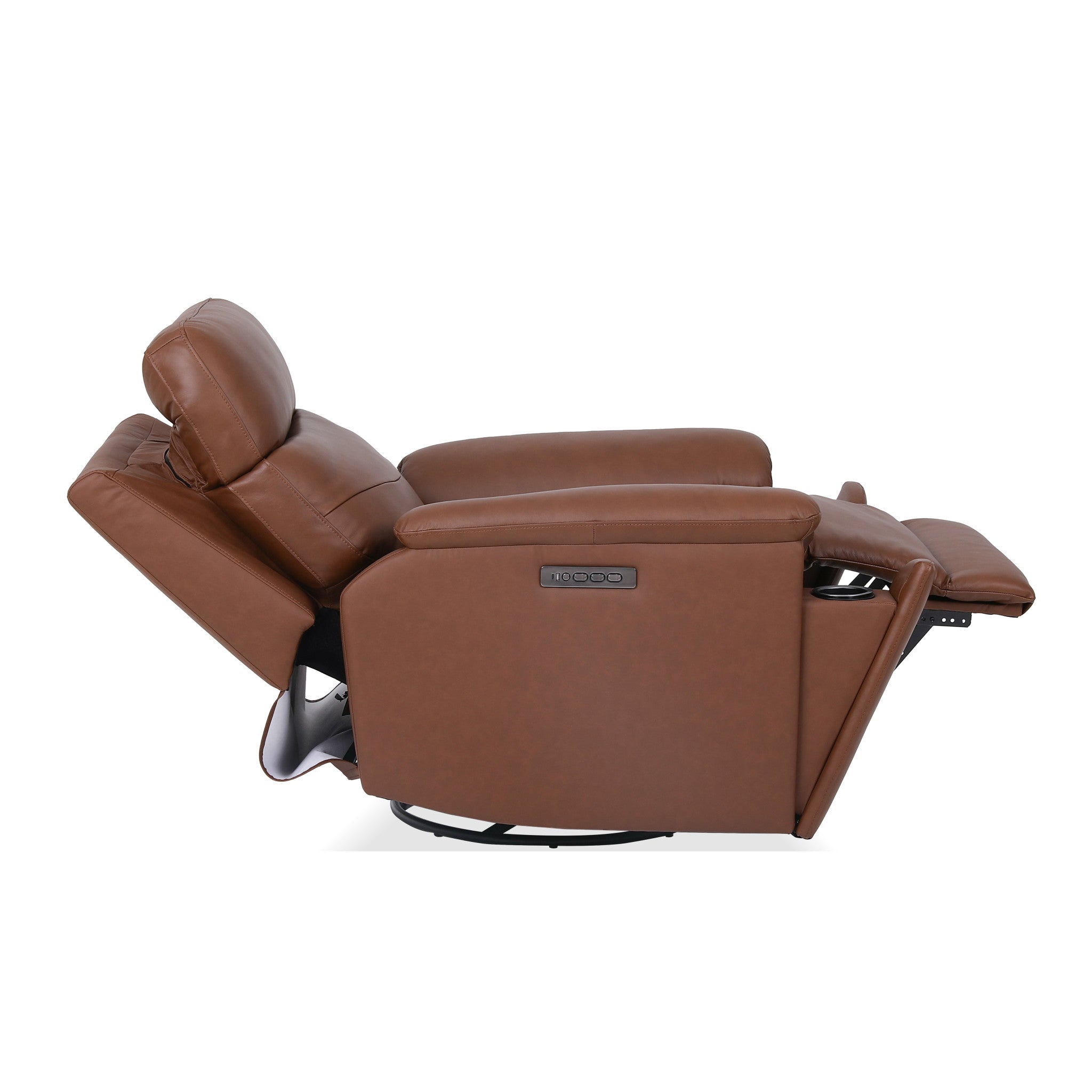 Refined Hickory Leather Perfect Match Power Swivel Gliding Recliner with Power Headrest & Lumbar