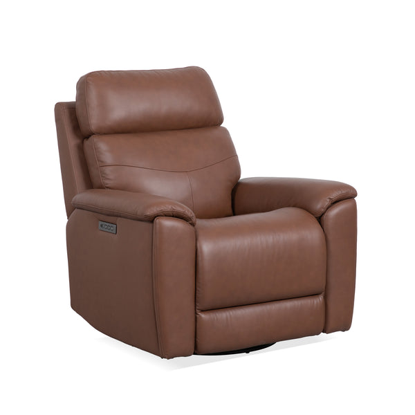 Refined Hickory Leather Perfect Match Power Swivel Gliding Recliner with Power Headrest & Lumbar