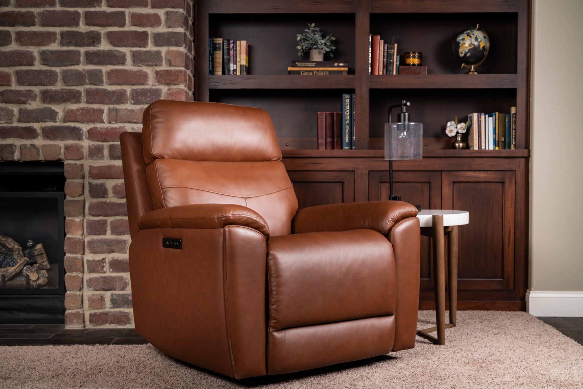 Refined Hickory Leather Perfect Match Power Swivel Gliding Recliner with Power Headrest & Lumbar