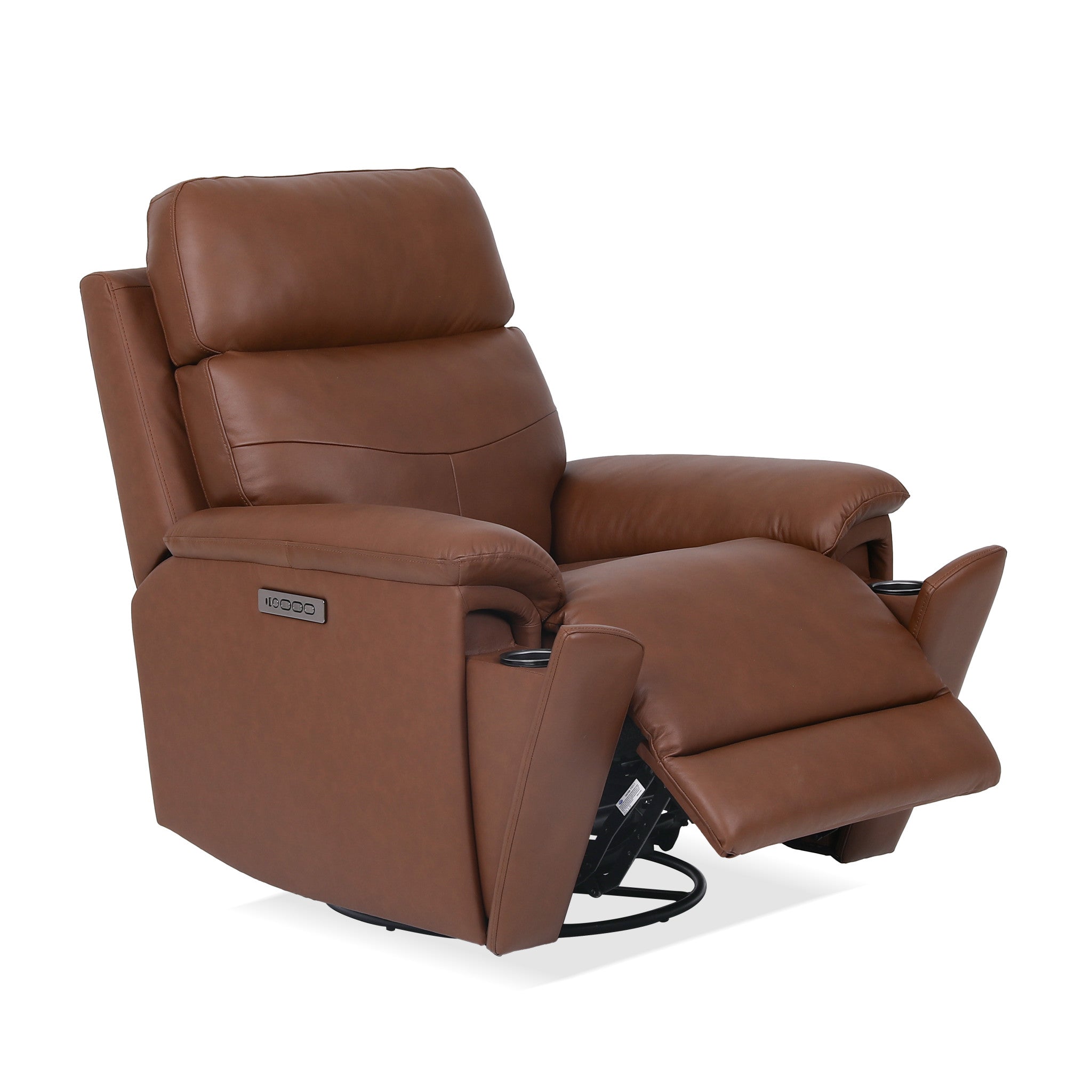 Refined Hickory Leather Perfect Match Power Swivel Gliding Recliner with Power Headrest & Lumbar