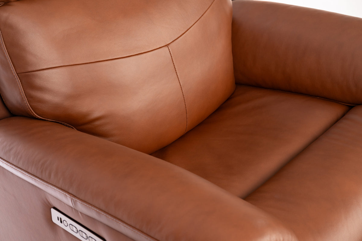 Refined Hickory Leather Perfect Match Power Swivel Gliding Recliner with Power Headrest & Lumbar
