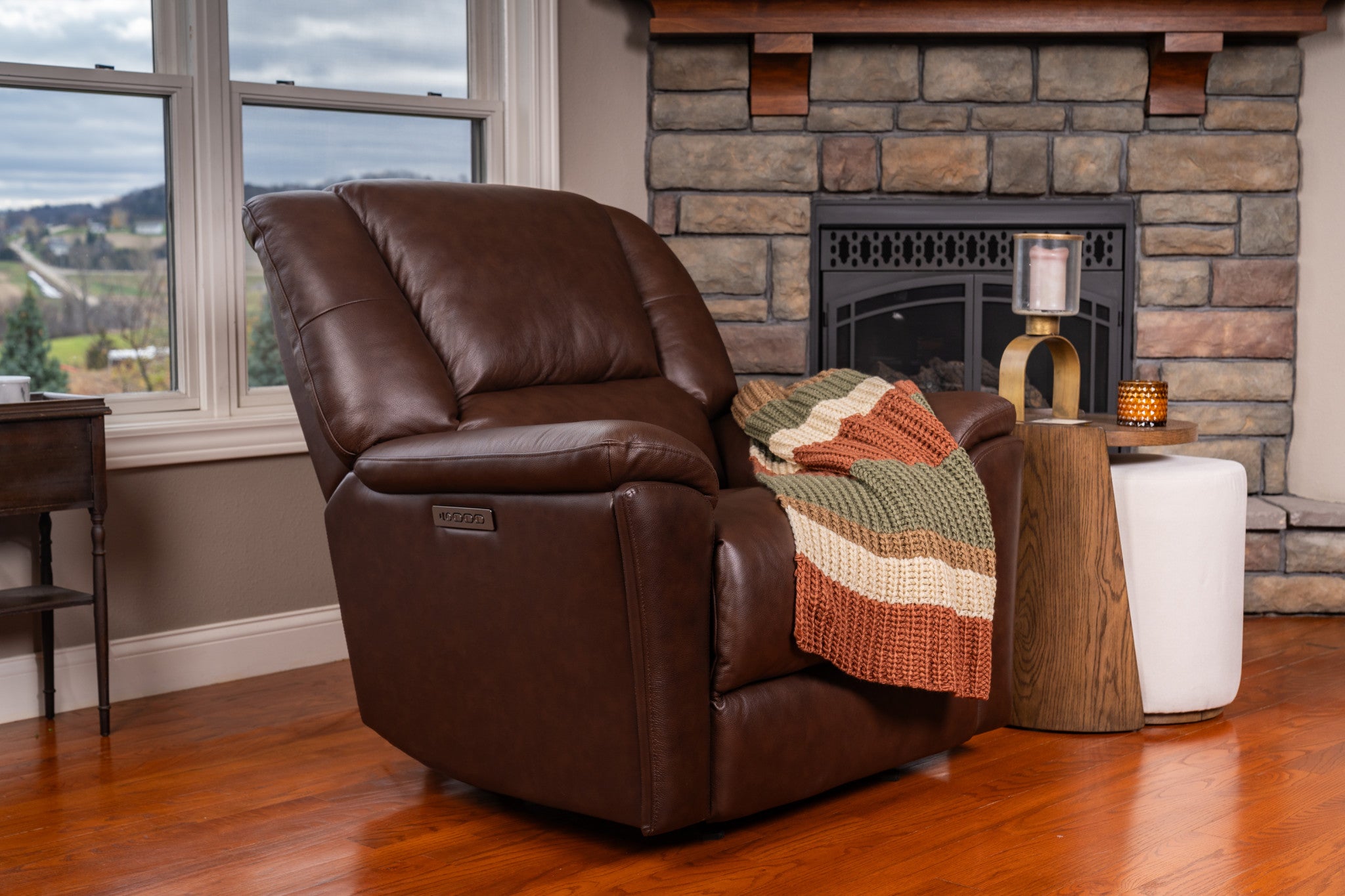 Plush Tavern Brown Leather Perfect Match Power Gliding Recliner