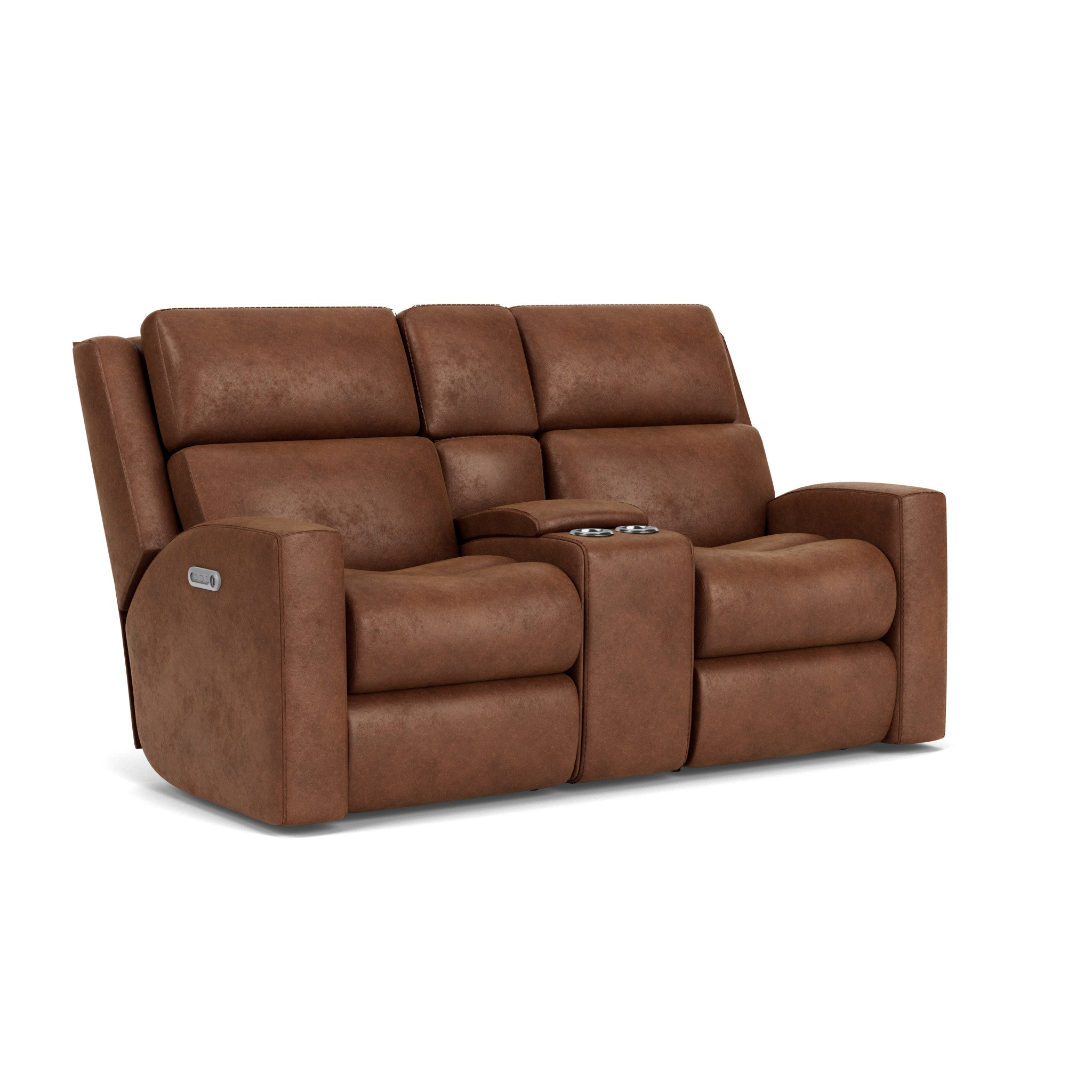 Score Fabric Power Reclining Loveseat with Console & Power Headrests & Lumbar