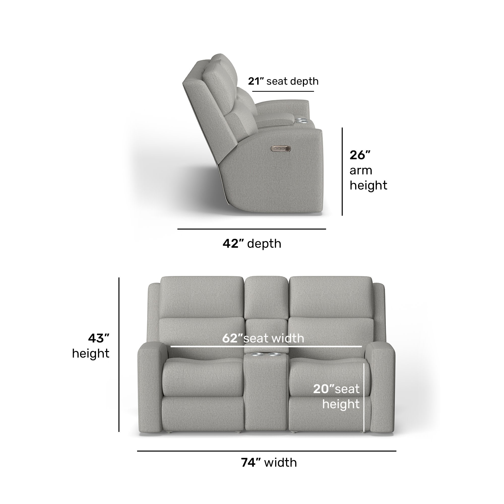 Score Fabric Power Reclining Loveseat with Console & Power Headrests & Lumbar