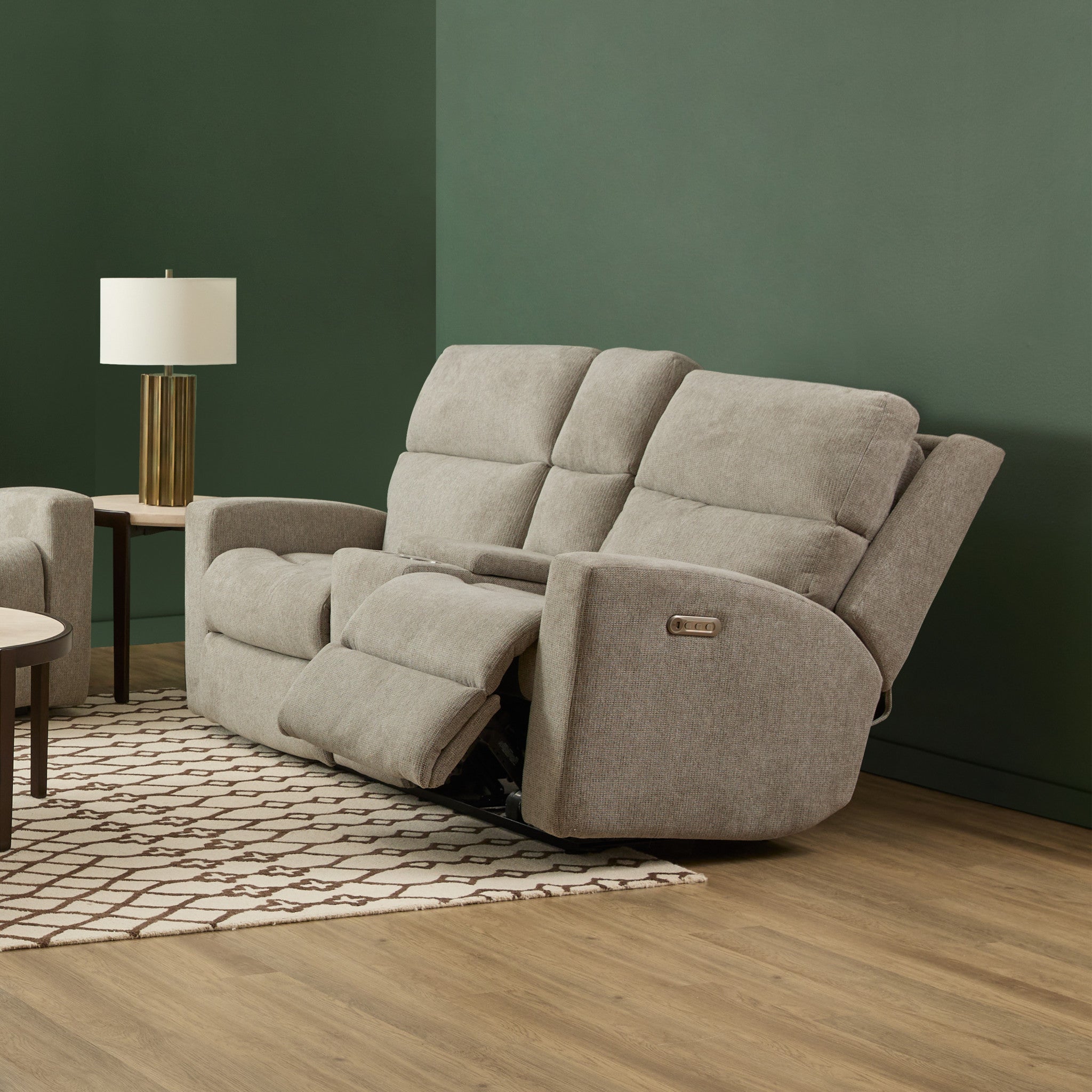 Score Fabric Power Reclining Loveseat with Console & Power Headrests & Lumbar