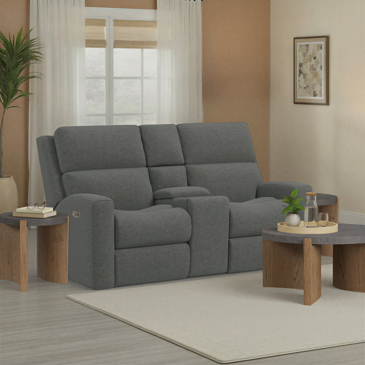 Score Fabric Power Reclining Loveseat with Console & Power Headrests & Lumbar