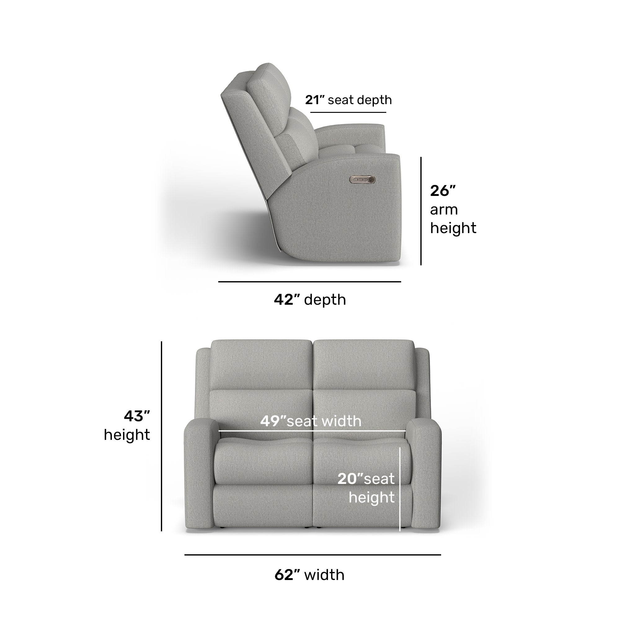 Score Fabric Power Reclining Loveseat with Power Headrests & Lumbar