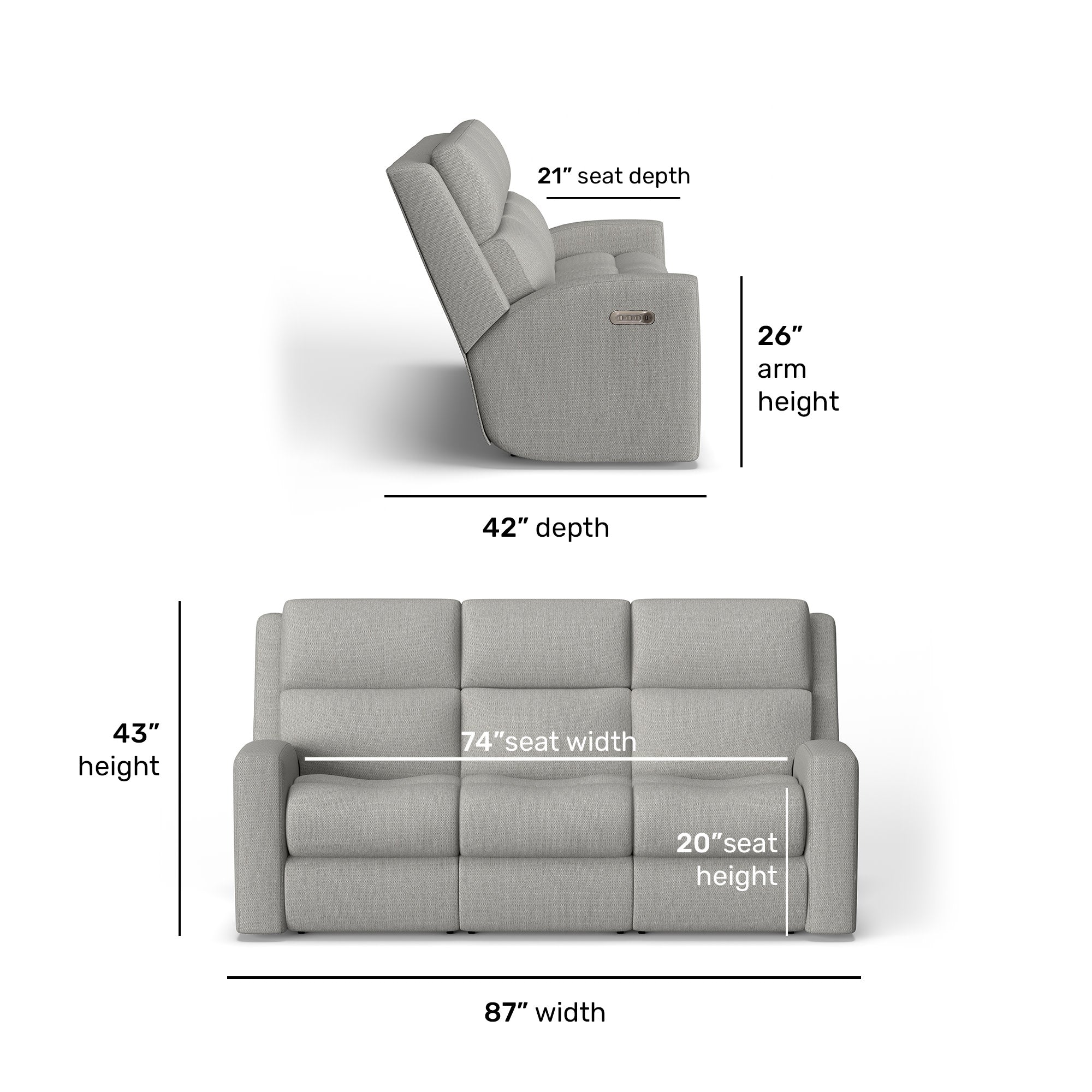 Score Fabric Power Reclining Sofa with Power Headrests & Lumbar