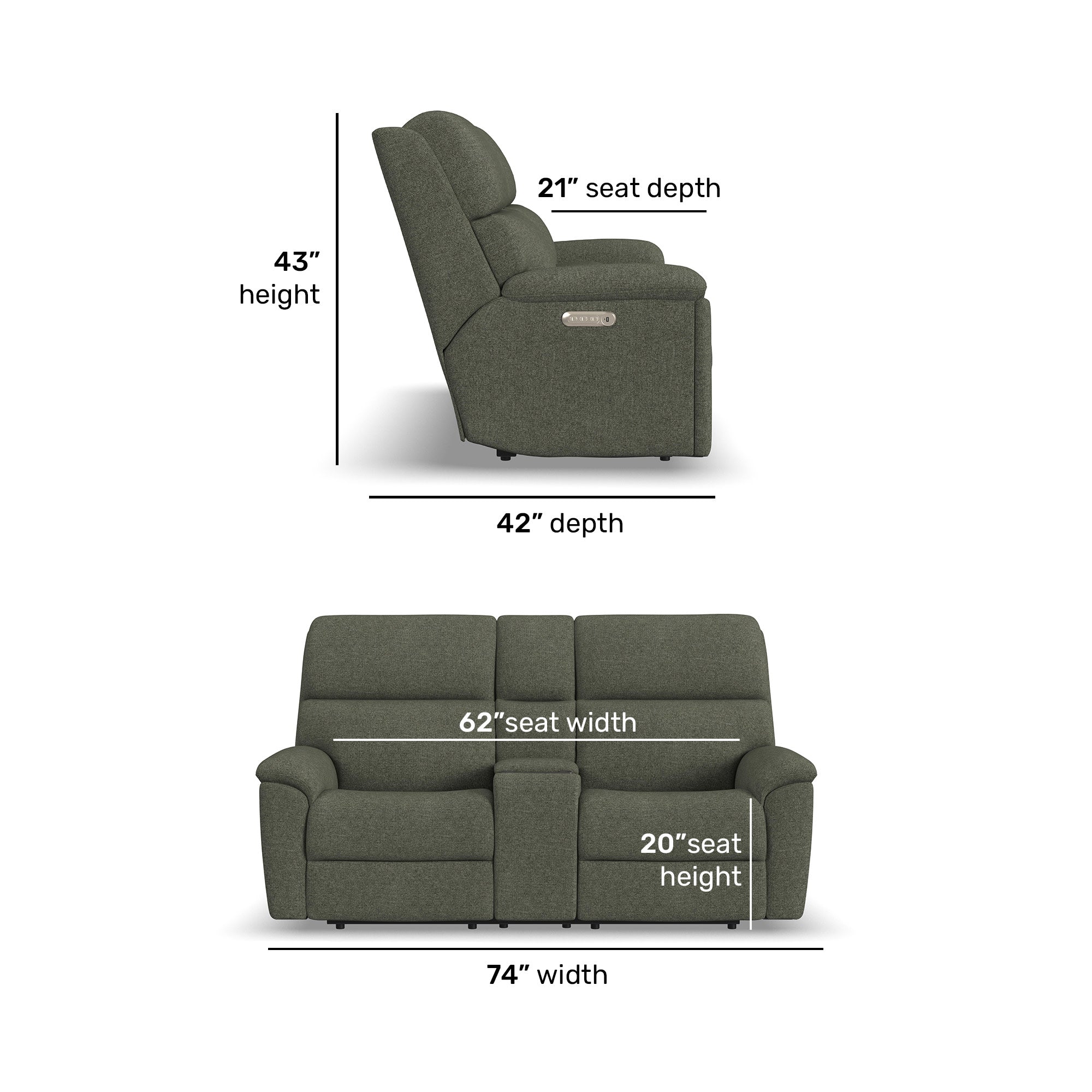 Porter Fabric & Leather Power Reclining Loveseat with Console, Power Headrest, & Lumbar