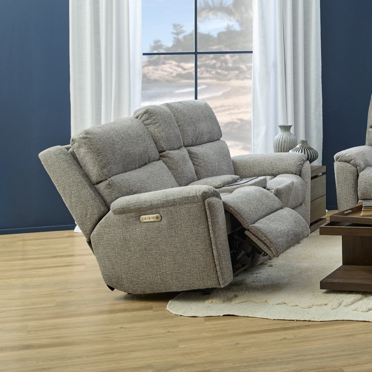 Porter Fabric Power Reclining Loveseat with Console, Power Headrest, & Lumbar