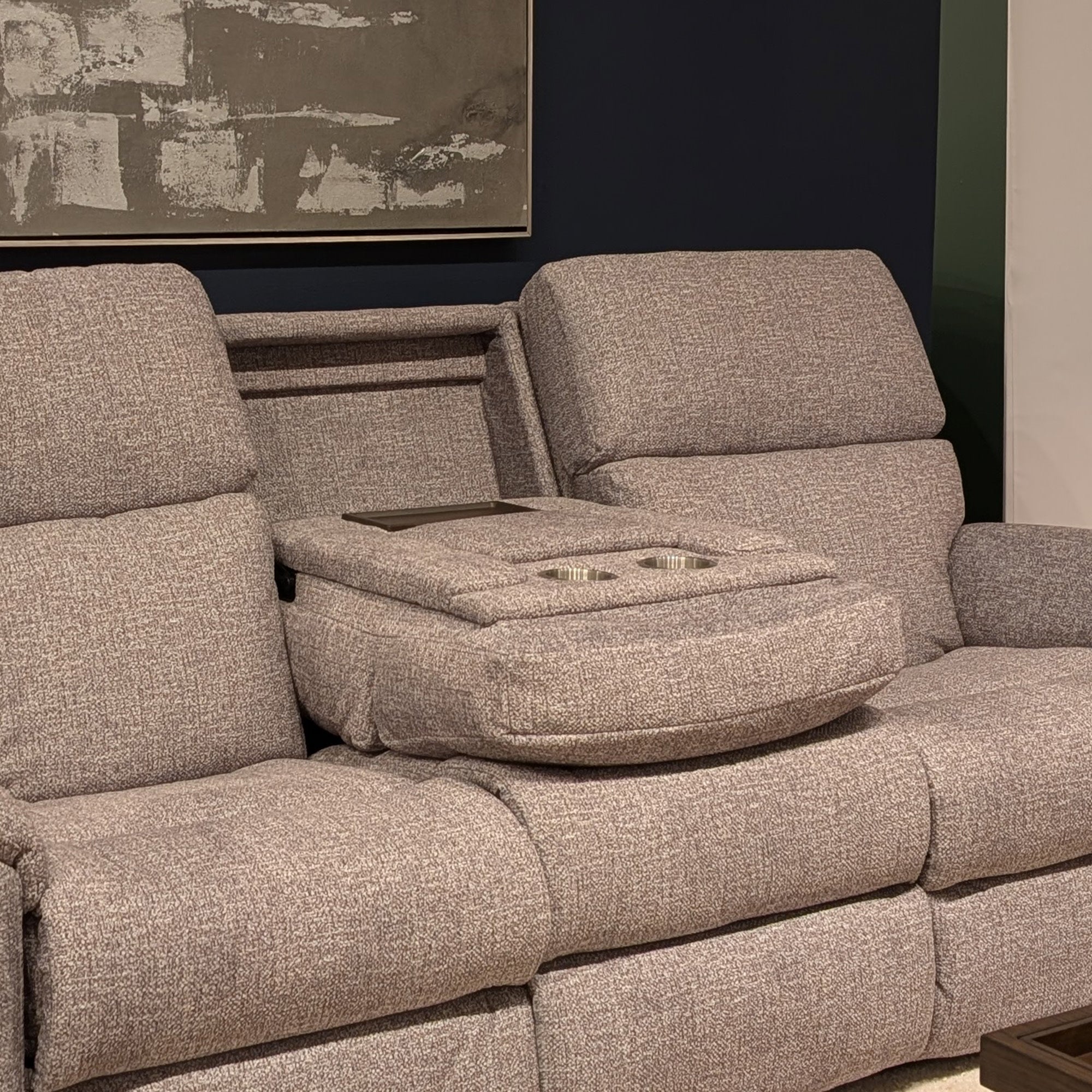 Porter Fabric & Leather Power Reclining Sofa with Console, Power Headrest, & Lumbar