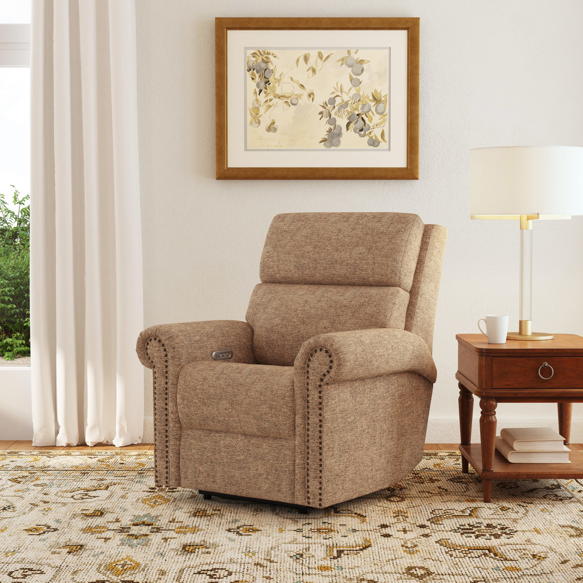 Bernard Fabric Power Recliner with Power Headrest & Lumbar