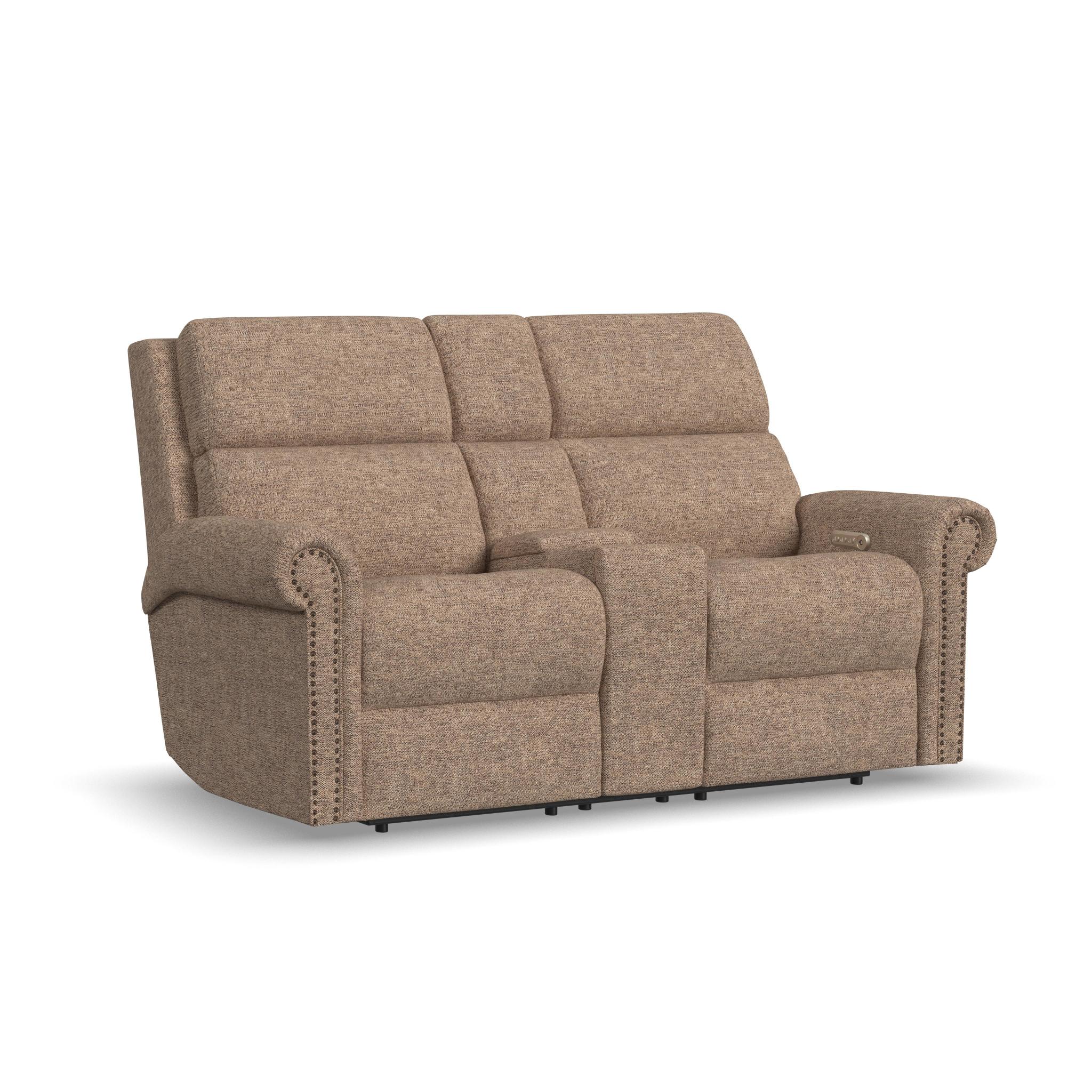 Bernard Fabric Power Reclining Loveseat with Console, Power Headrest, & Lumbar