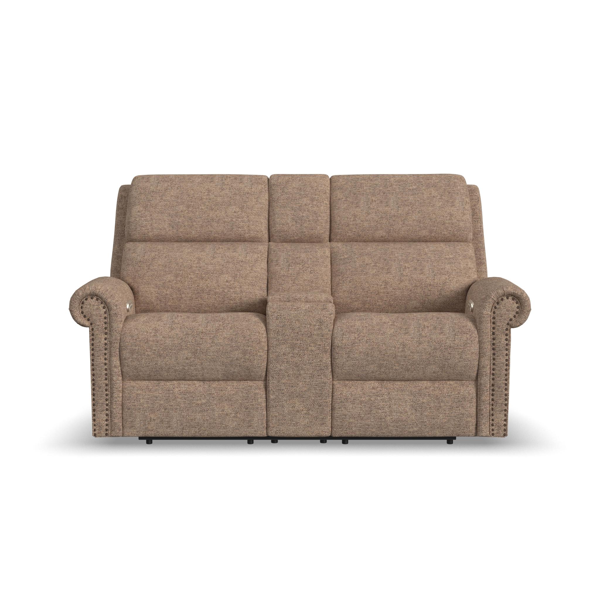 Bernard Fabric Power Reclining Loveseat with Console, Power Headrest, & Lumbar