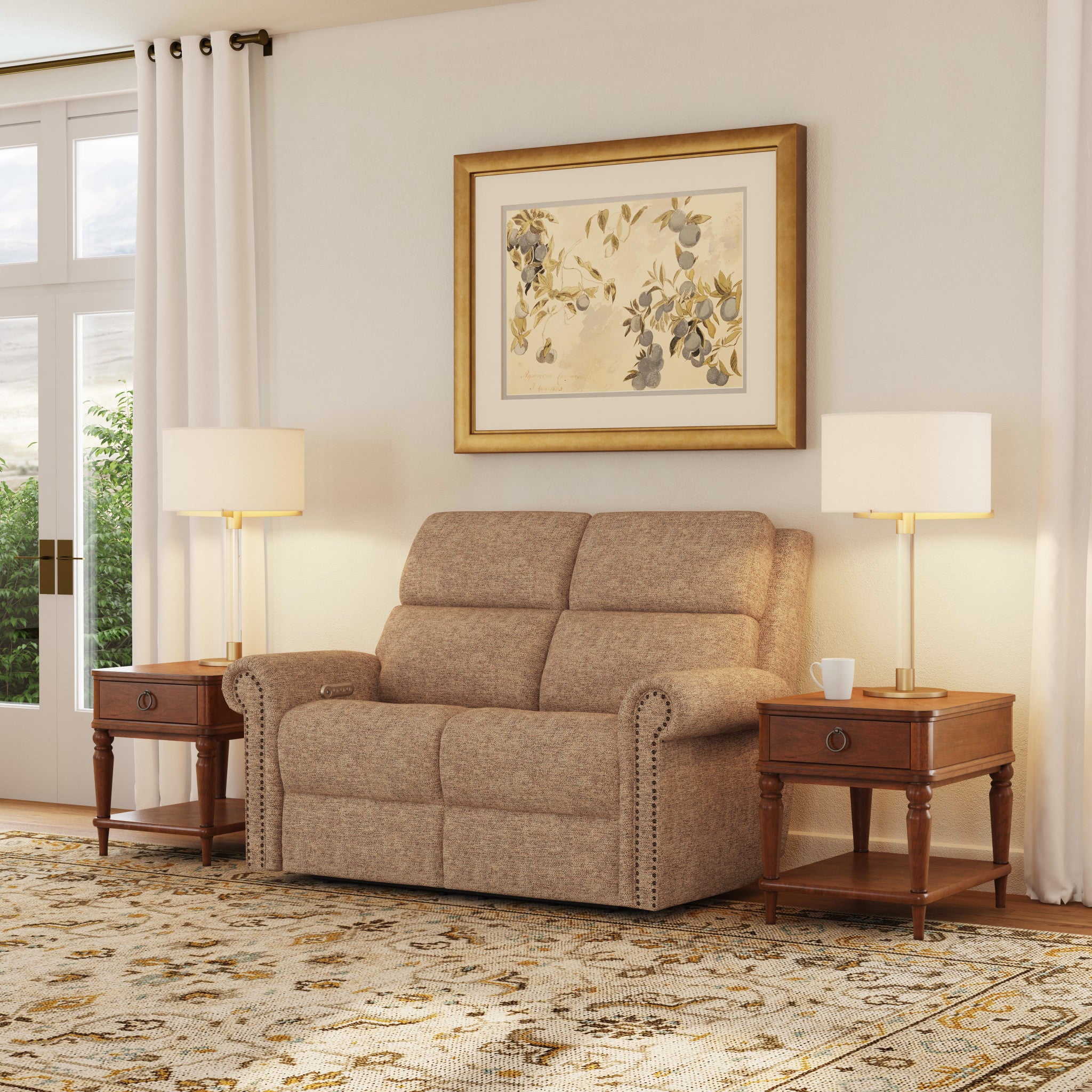 Bernard Fabric Power Reclining Loveseat with Power Headrest & Lumbar