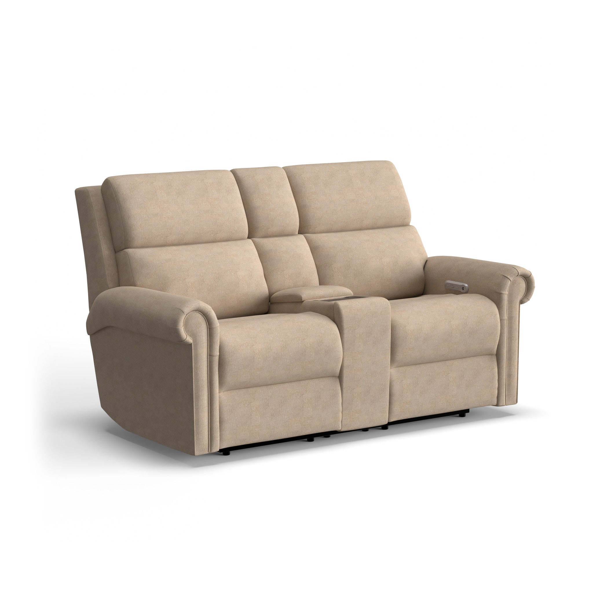 Bernard Fabric Power Reclining Loveseat with Console, Power Headrest, & Lumbar