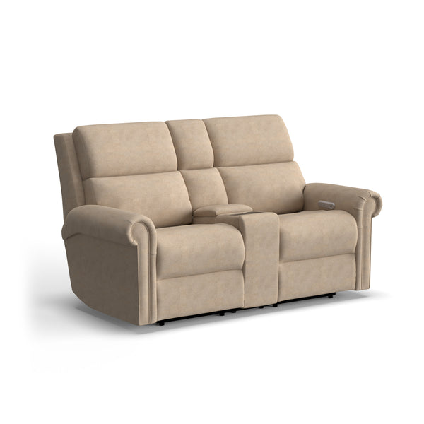 Bernard Fabric Power Reclining Loveseat with Console, Power Headrest, & Lumbar
