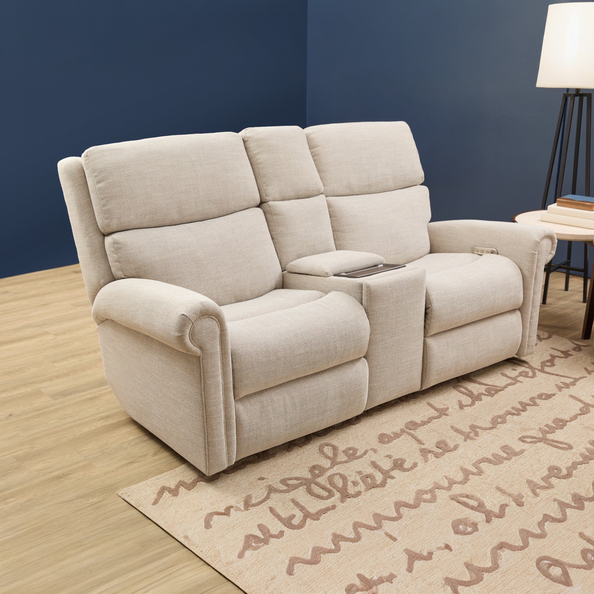 Bernard Fabric Power Reclining Loveseat with Console, Power Headrest, & Lumbar