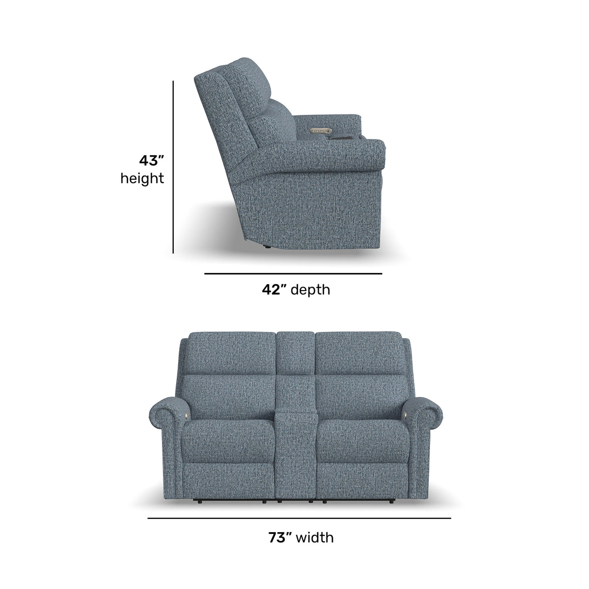 Bernard Fabric Power Reclining Loveseat with Console, Power Headrest, & Lumbar