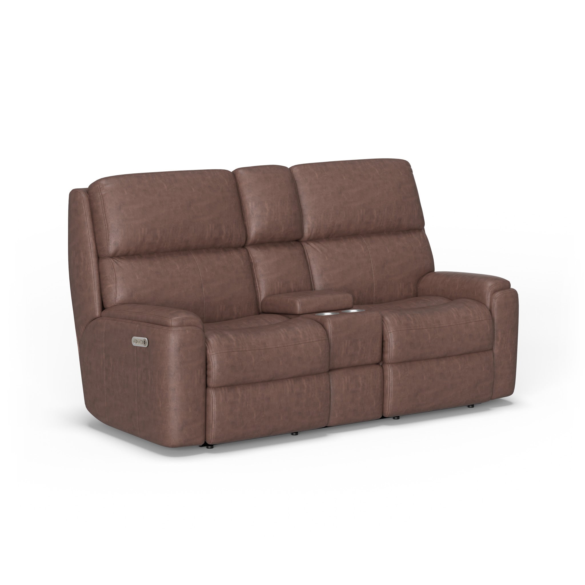 Rio Leather Power Reclining Loveseat with Console & Power Headrests