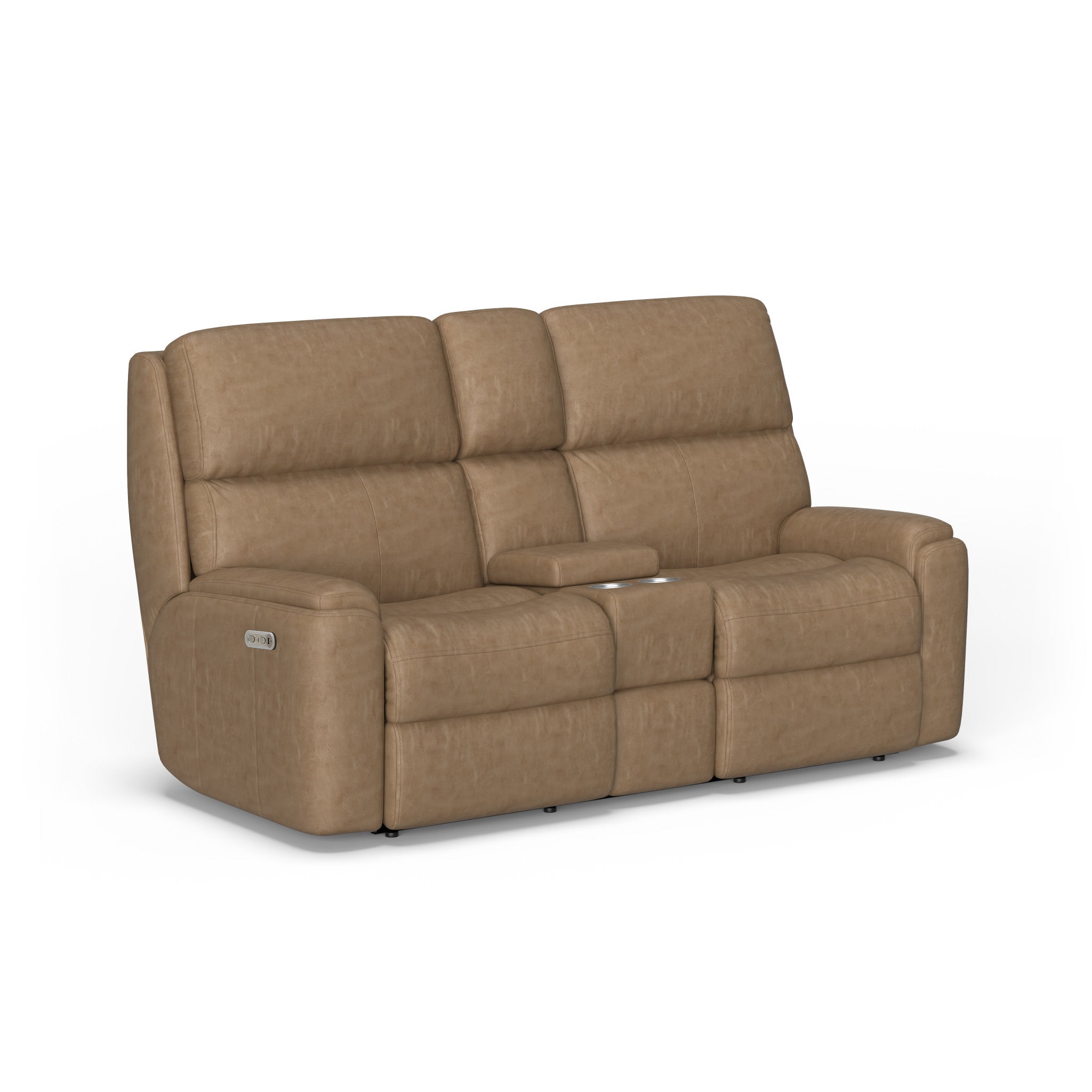 Rio Leather Power Reclining Loveseat with Console & Power Headrests