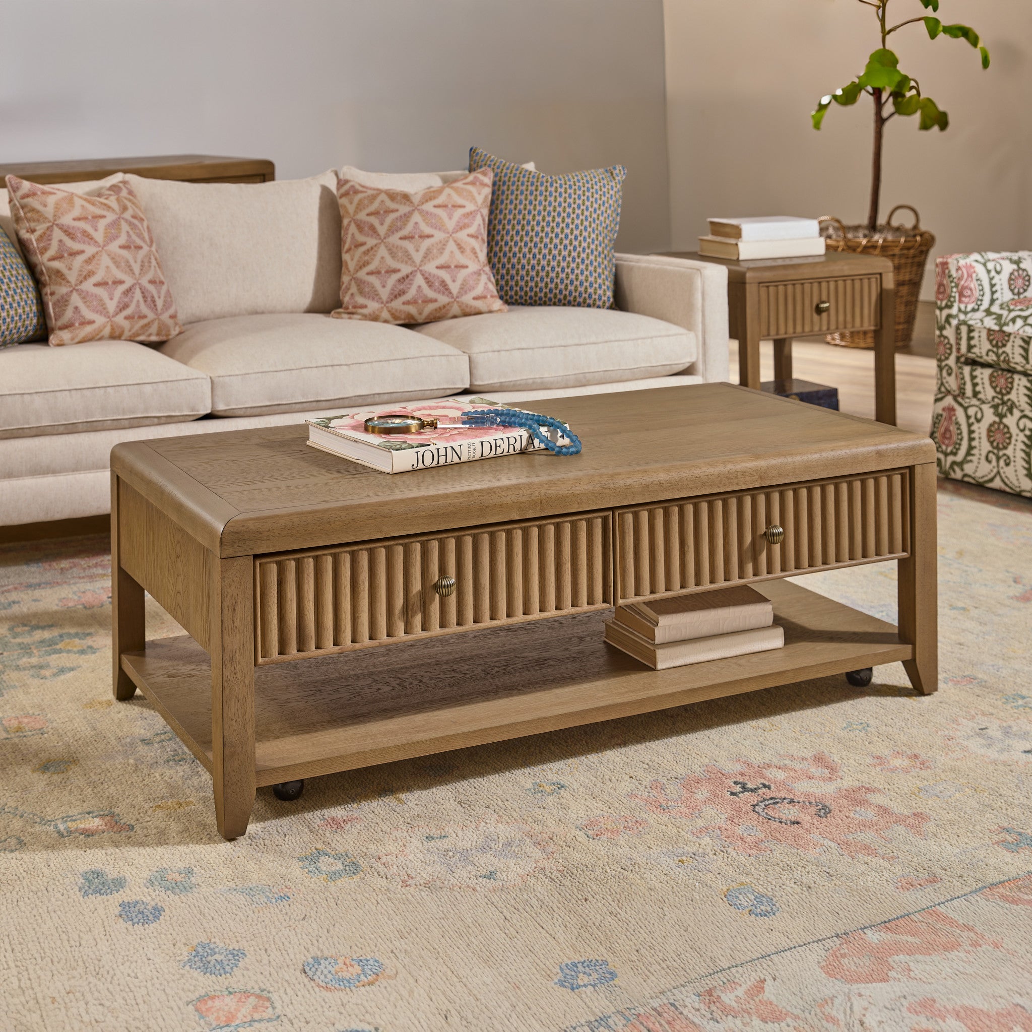 Reed Rectangular Coffee Table with Casters