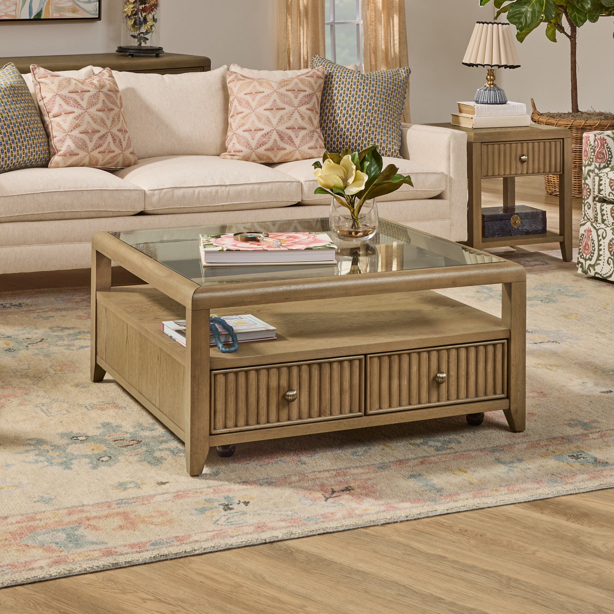 Reed Square Coffee Table with Casters