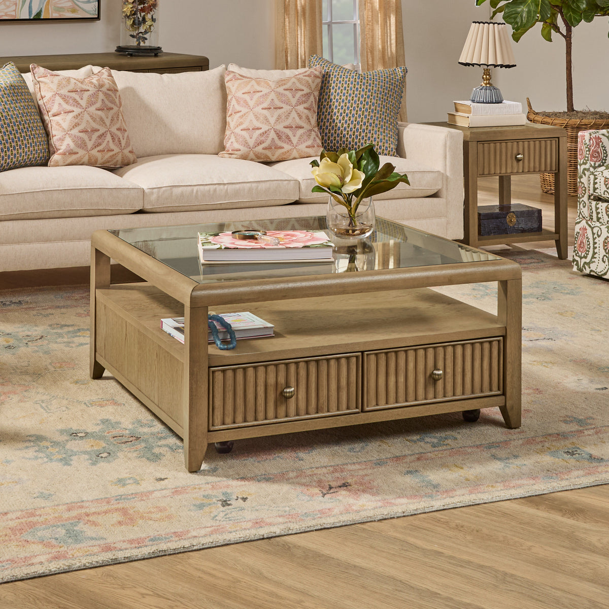 Reed Square Coffee Table with Casters