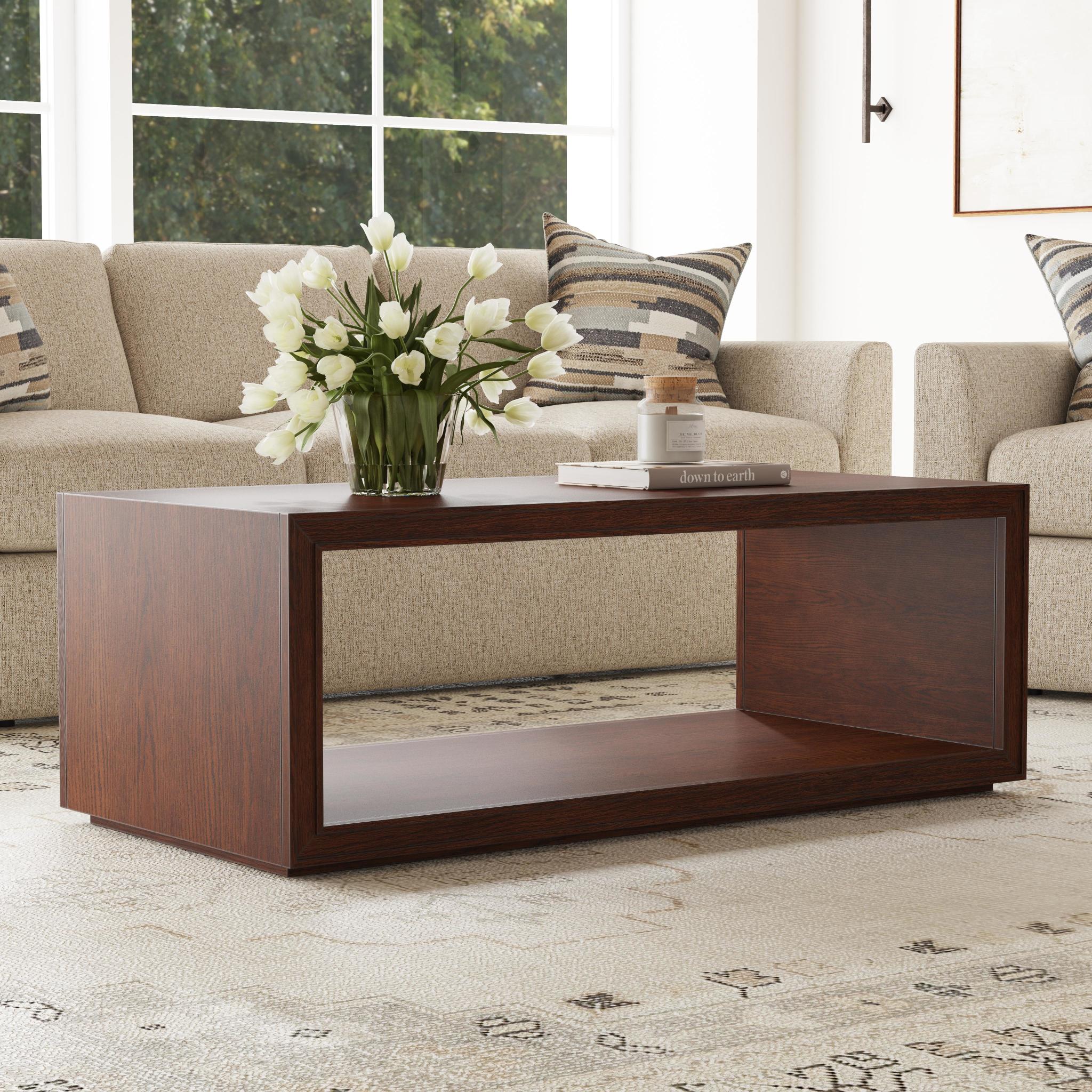 Waterfall Brown Rectangular Coffee Table with Casters