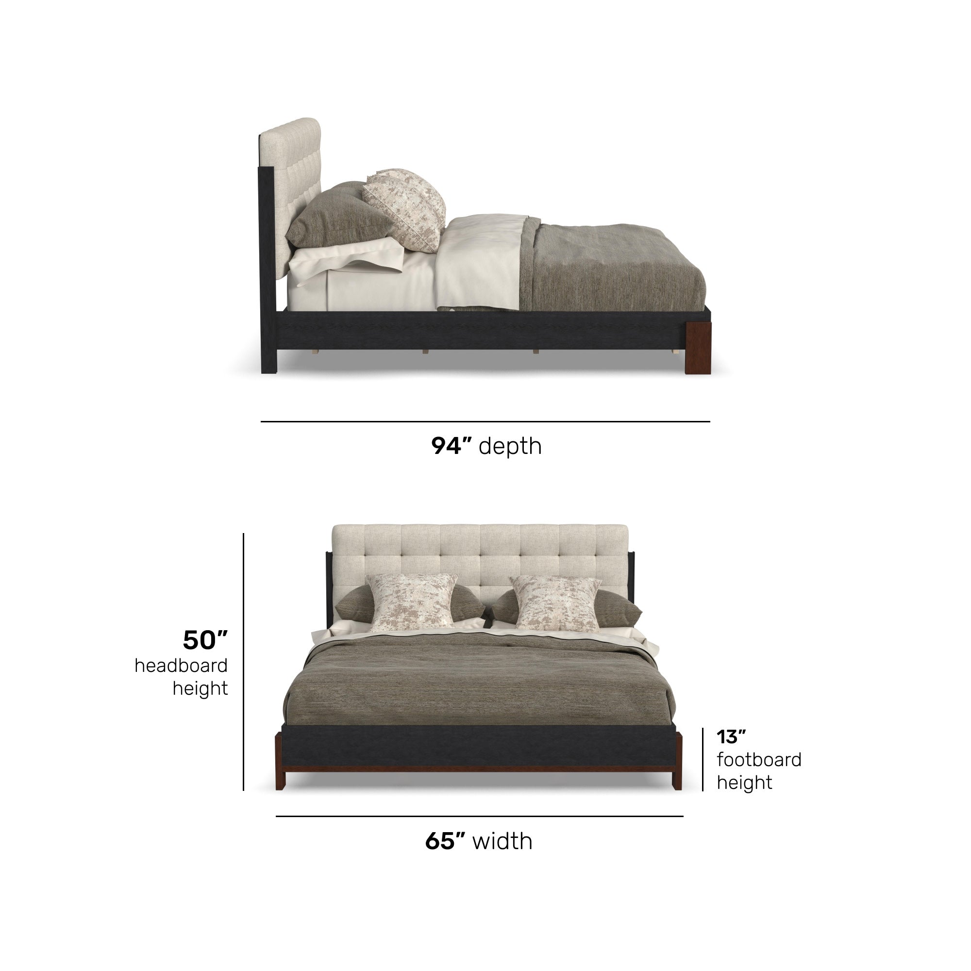 Waterfall Black Queen Upholstered Bed