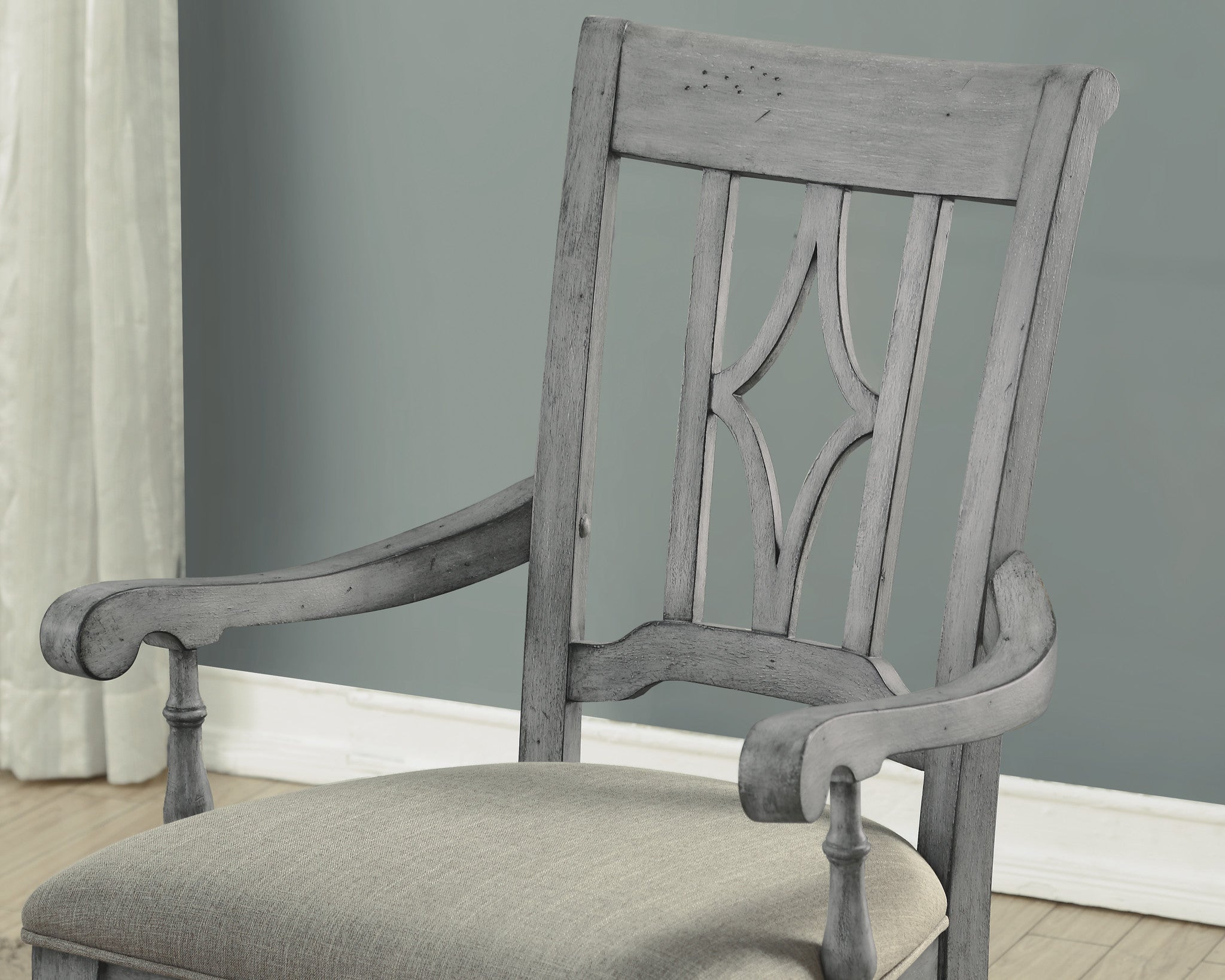 Plymouth Gray Pair of Upholstered Arm Dining Chairs