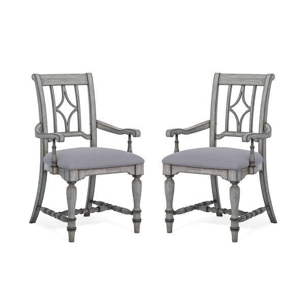 Plymouth Gray Pair of Upholstered Arm Dining Chairs