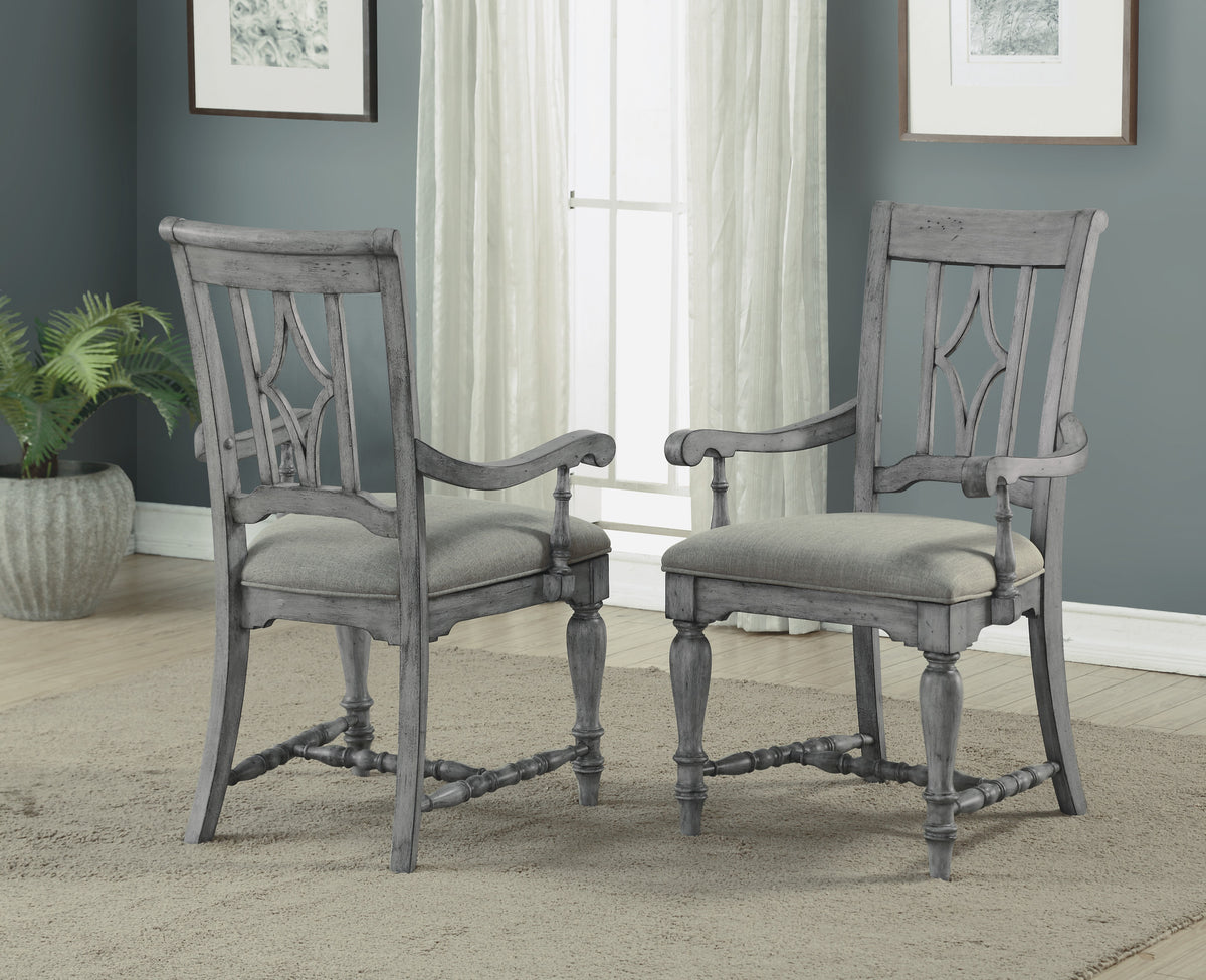 Plymouth Gray Pair of Upholstered Arm Dining Chairs