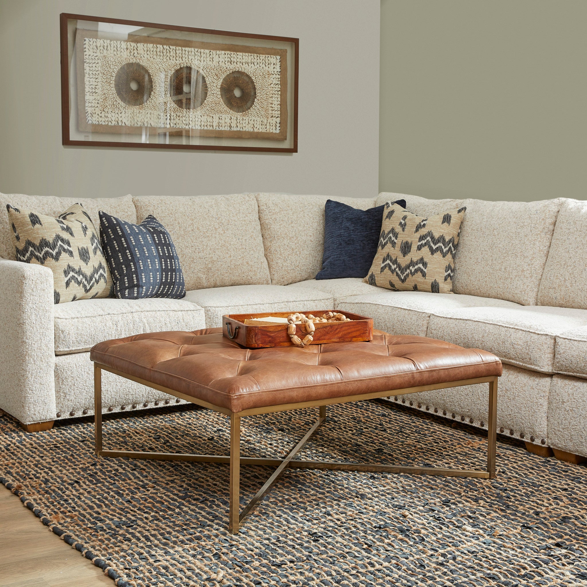 Hamilton Chestnut Leather Square Upholstered Ottoman