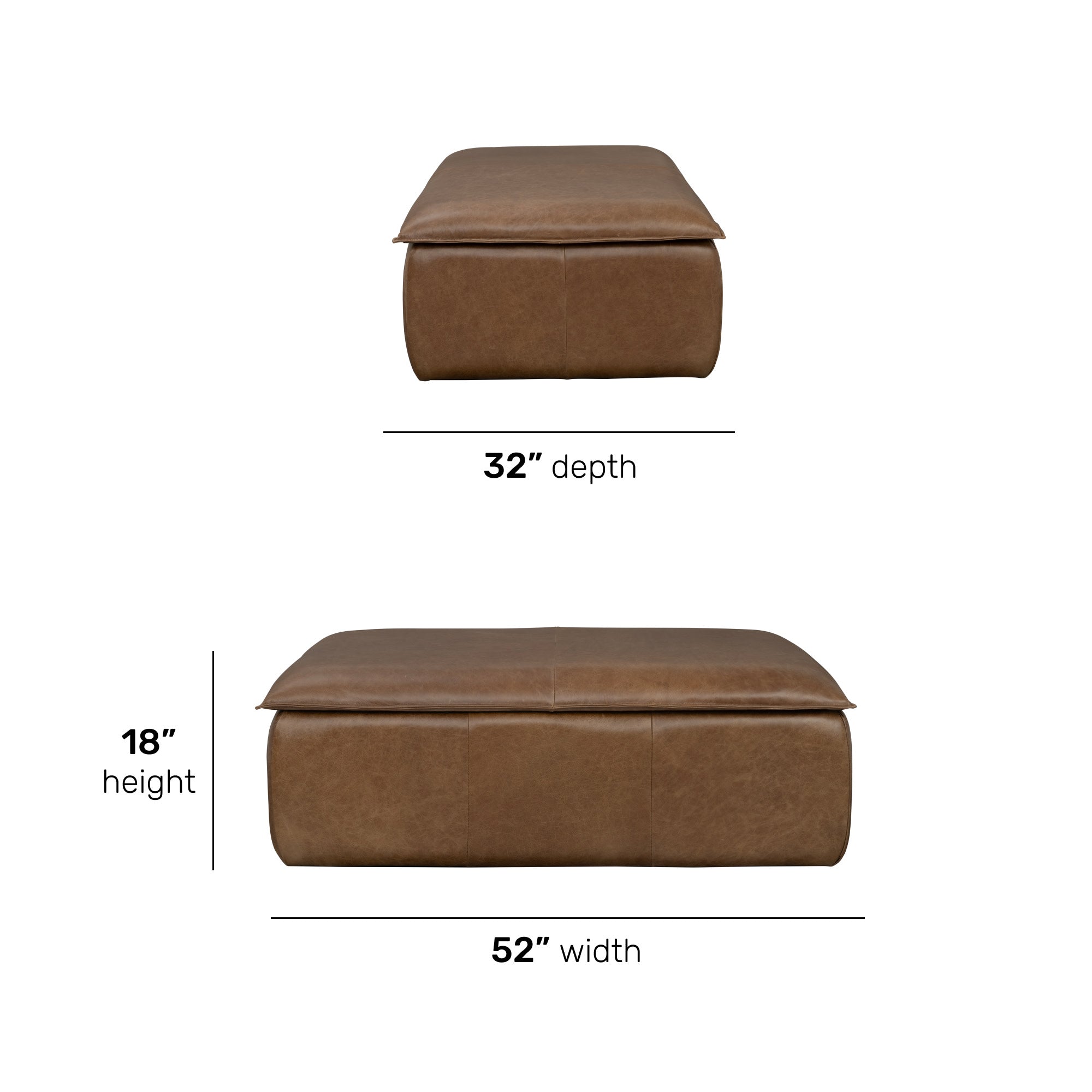 Crawford Chestnut Leather Rectangular Storage Ottoman