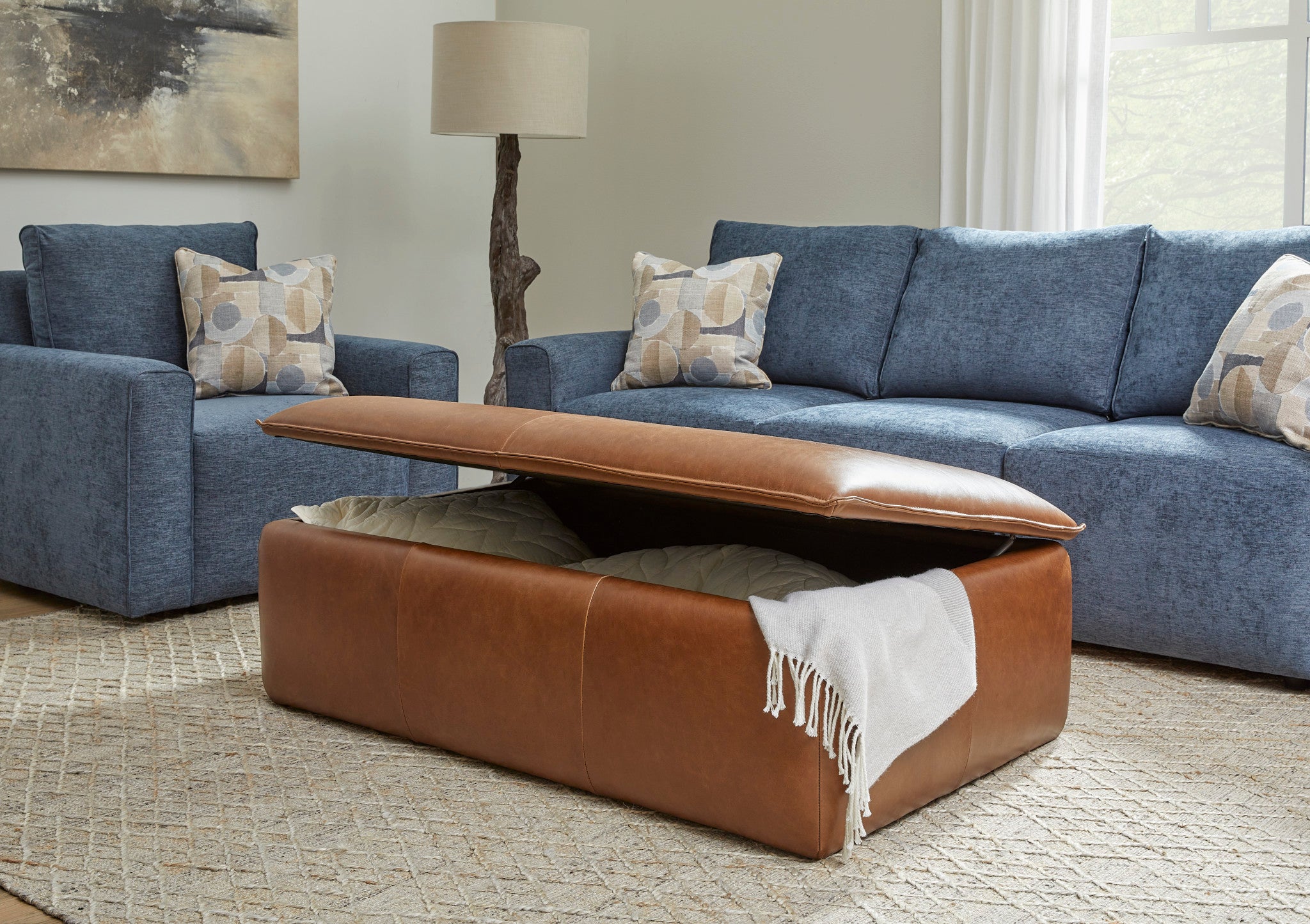 Crawford Chestnut Leather Rectangular Storage Ottoman